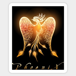 Burning Phoenix Bird on Black Background Sticker